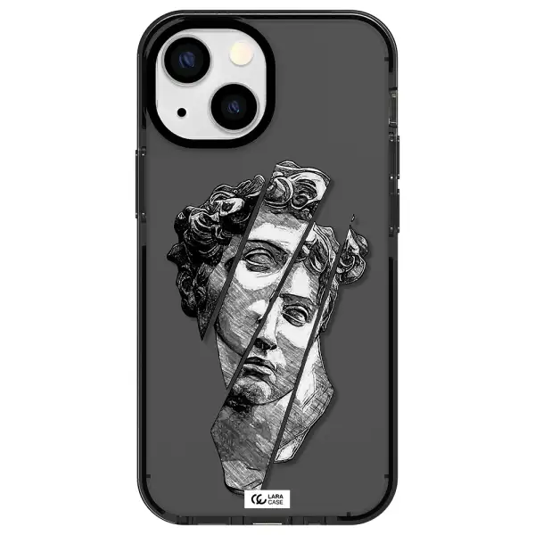 a drawing of a head of a man Apple iPhone 15 Plus impact Smoke Black Case
