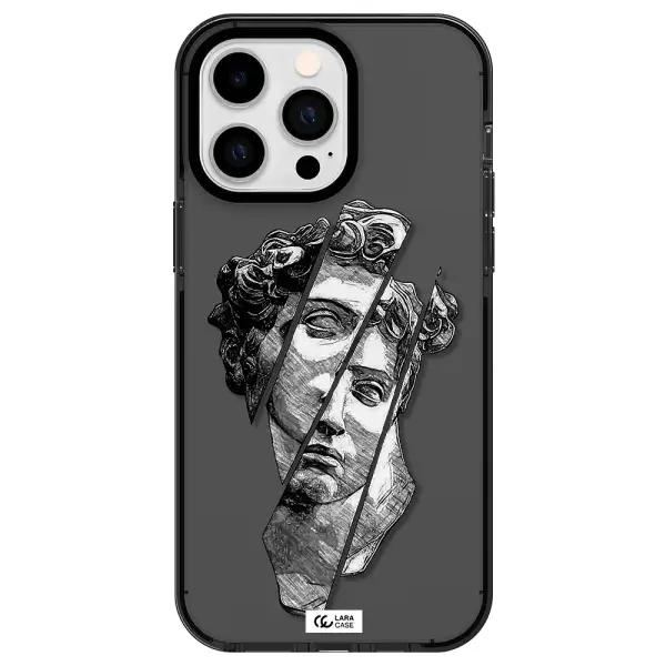 a drawing of a head of a man Apple iPhone 15 Pro impact Smoke Black Case