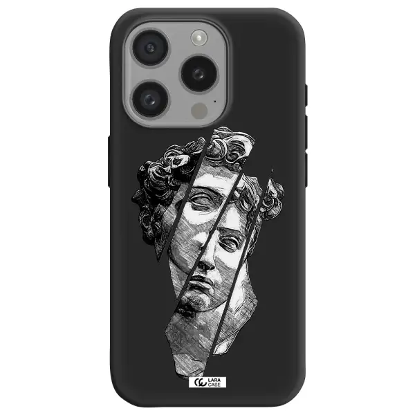 A Drawing Of A Head Of A Man Apple Iphone 15 Pro Silicone Black Case