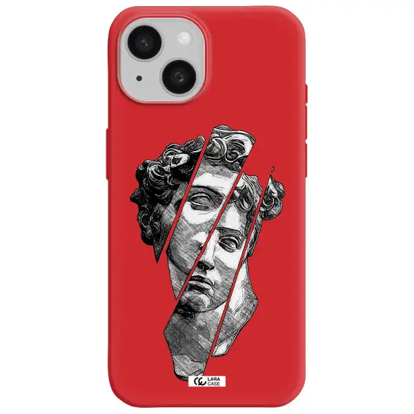 A Drawing Of A Head Of A Man Apple Iphone 15 Silicone Imperial Red Case