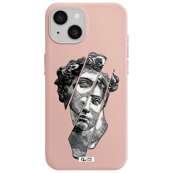 A Drawing Of A Head Of A Man Apple Iphone 15 Silicone Pastel Pink Case