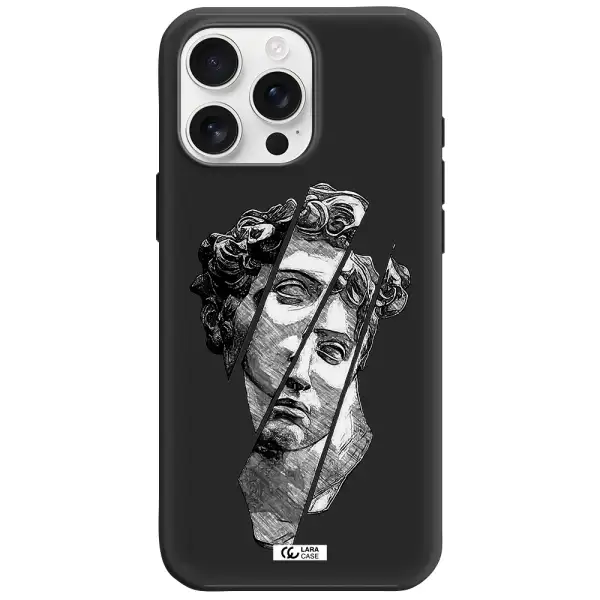 A Drawing Of A Head Of A Man Apple Iphone 16 Pro Max Silicone Black Case