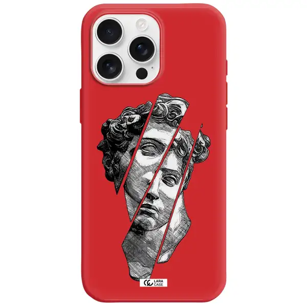 A Drawing Of A Head Of A Man Apple Iphone 16 Pro Max Silicone Imperial Red Case