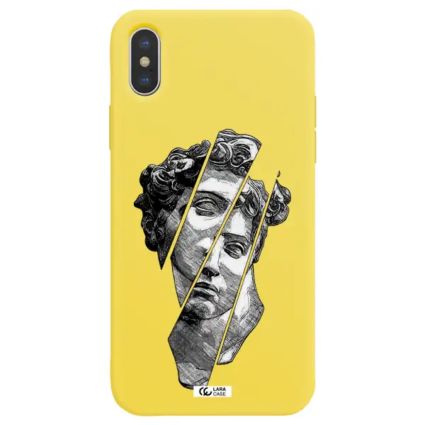 a drawing of a head of a man Apple iPhone XS Silicone canary yellow Case