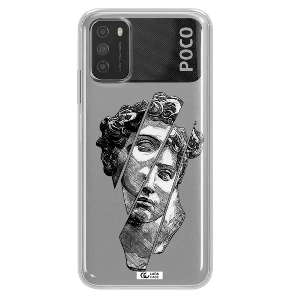 a drawing of a head of a man Xiaomi Poco M3 Clear TPU Case