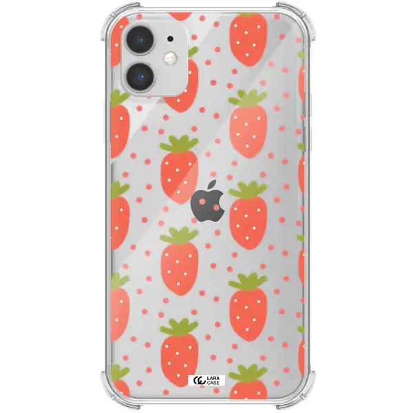 a pattern of strawberries on a white background Apple iPhone 11 Clear PC Case