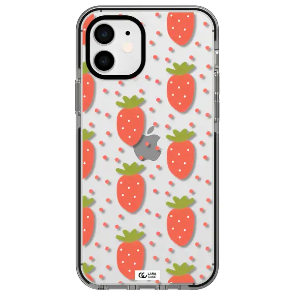 a pattern of strawberries on a white background Apple iPhone 11 impact black border Case