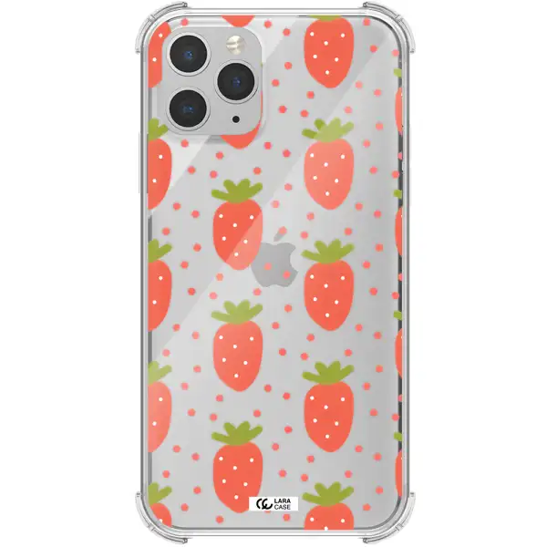 a pattern of strawberries on a white background Apple iPhone 11 pro max Clear PC Case
