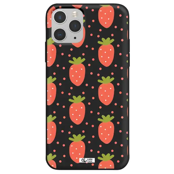 a pattern of strawberries on a white background Apple iPhone 11 pro max Silicone black Case