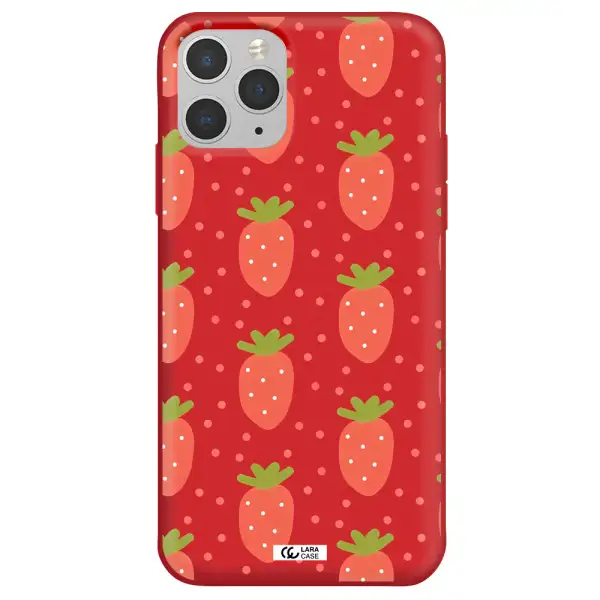 a pattern of strawberries on a white background Apple iPhone 11 pro max Silicone Imperial Red Case