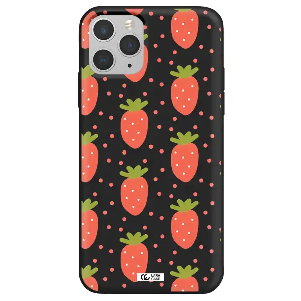 a pattern of strawberries on a white background Apple iPhone 11 pro Silicone black Case