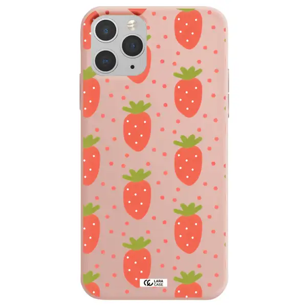 a pattern of strawberries on a white background Apple iPhone 11 pro Silicone pastel pink Case
