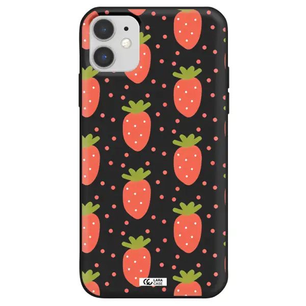 a pattern of strawberries on a white background Apple iPhone 11 Silicone black Case