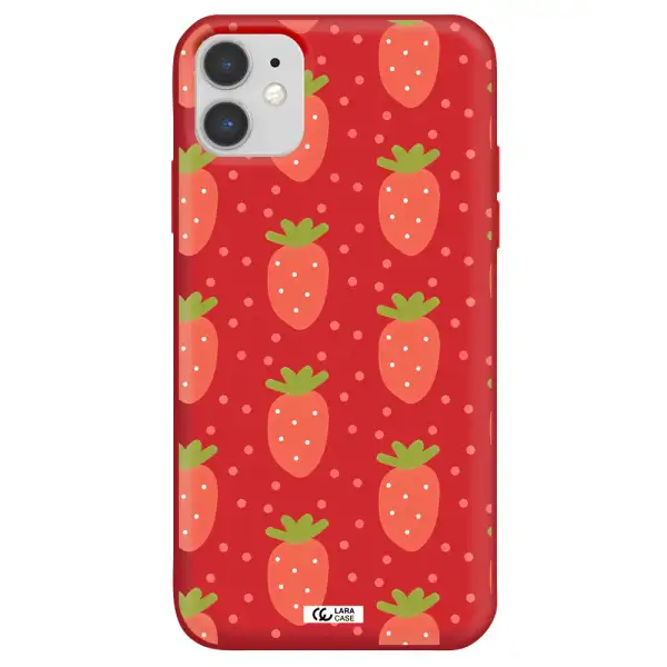 a pattern of strawberries on a white background Apple iPhone 11 Silicone Imperial Red Case