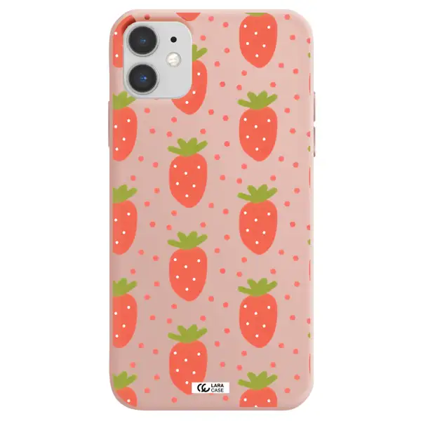 a pattern of strawberries on a white background Apple iPhone 11 Silicone pastel pink Case