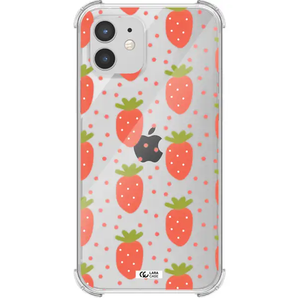 a pattern of strawberries on a white background Apple iPhone 12 Clear PC Case