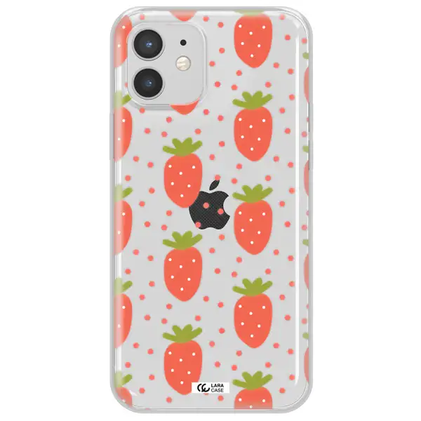 a pattern of strawberries on a white background Apple iPhone 12 Clear TPU Case