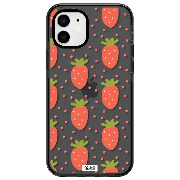 a pattern of strawberries on a white background Apple iPhone 12 impact Smoke Black Case
