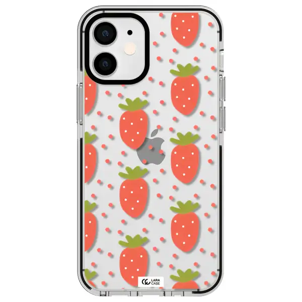 a pattern of strawberries on a white background Apple iPhone 12 mini impact black border Case
