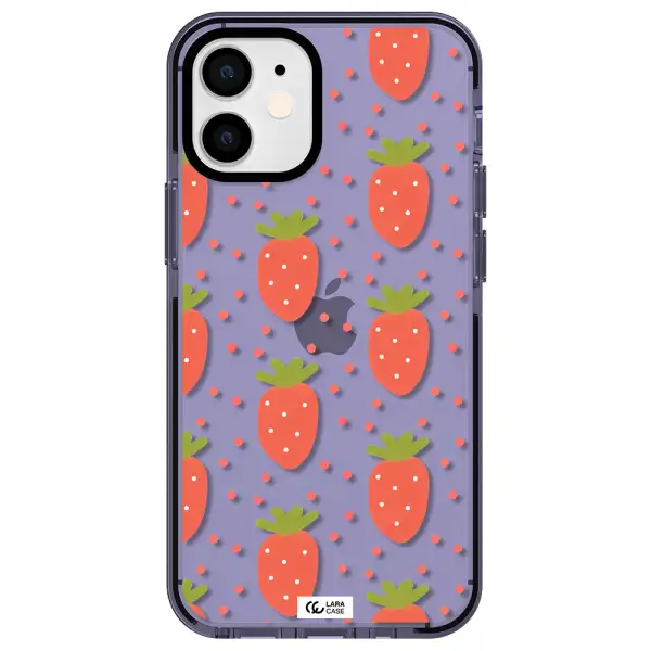 a pattern of strawberries on a white background Apple iPhone 12 mini impact Lilac Case