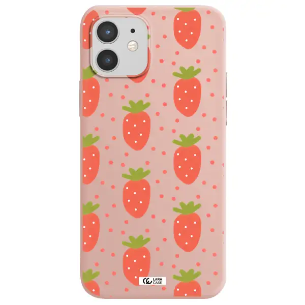 a pattern of strawberries on a white background Apple iPhone 12 mini Silicone pastel pink Case