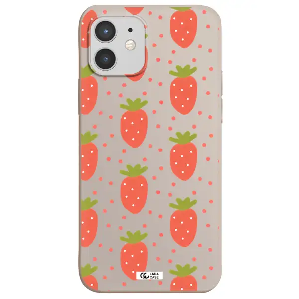 a pattern of strawberries on a white background Apple iPhone 12 mini Silicone Stone Case