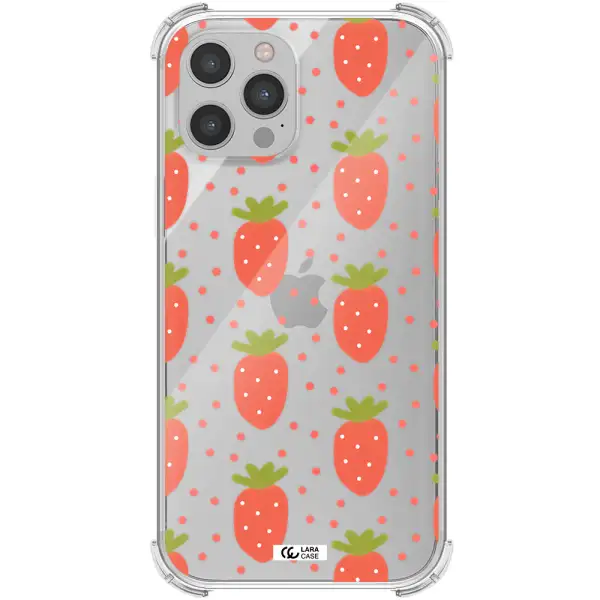 a pattern of strawberries on a white background Apple iPhone 12 pro max Clear PC Case