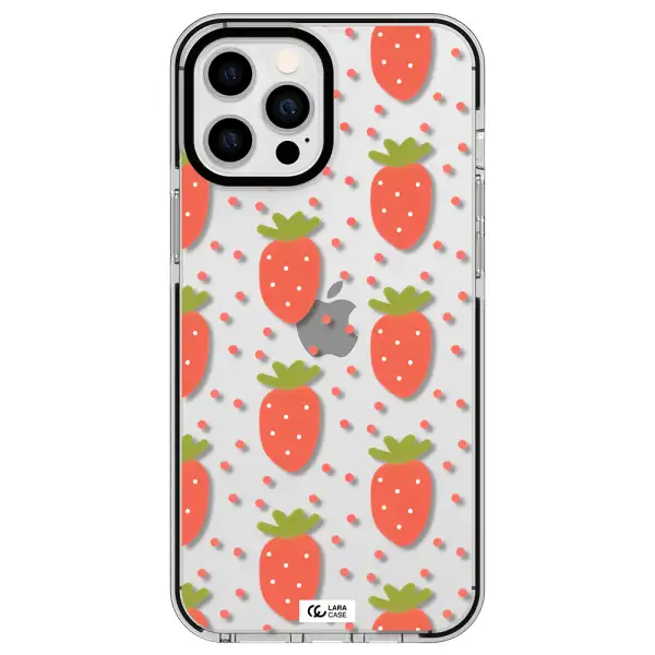 a pattern of strawberries on a white background Apple iPhone 12 pro max impact black border Case