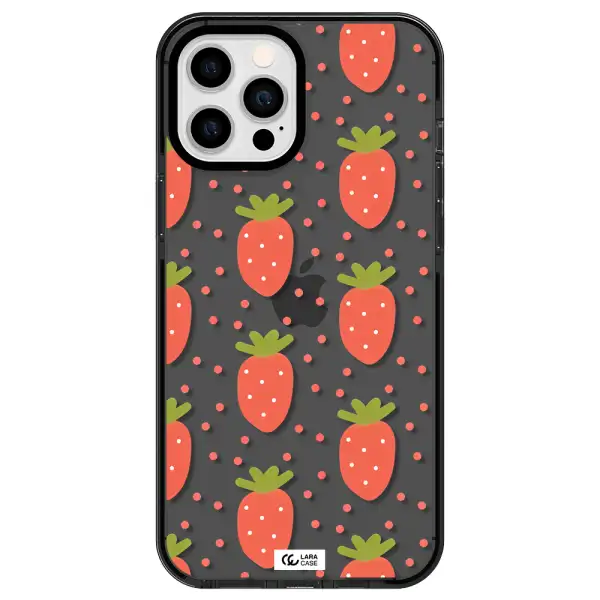 a pattern of strawberries on a white background Apple iPhone 12 pro max impact Smoke Black Case