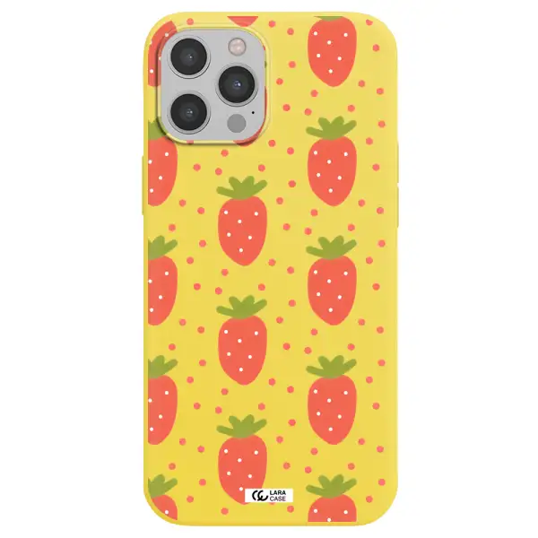 a pattern of strawberries on a white background Apple iPhone 12 pro max Silicone canary yellow Case
