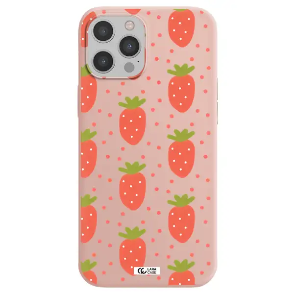 a pattern of strawberries on a white background Apple iPhone 12 pro max Silicone pastel pink Case