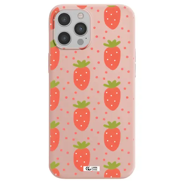 a pattern of strawberries on a white background Apple iPhone 12 pro Silicone pastel pink Case