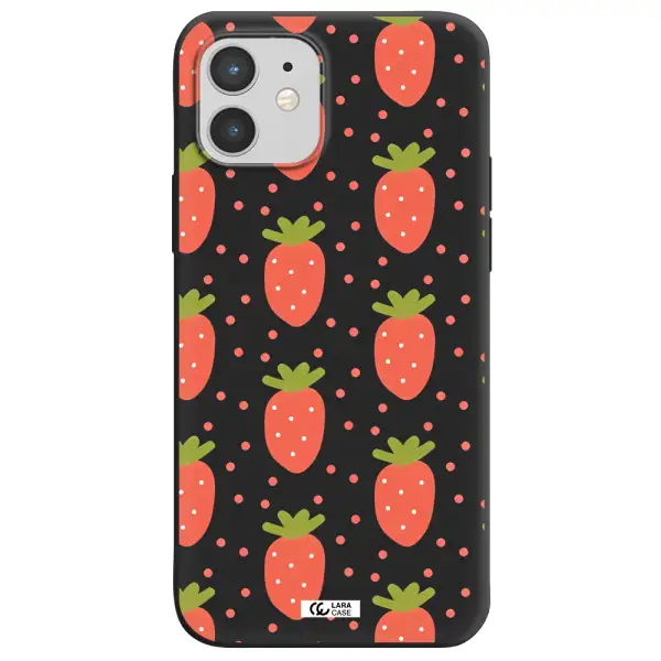 a pattern of strawberries on a white background Apple iPhone 12 Silicone black Case