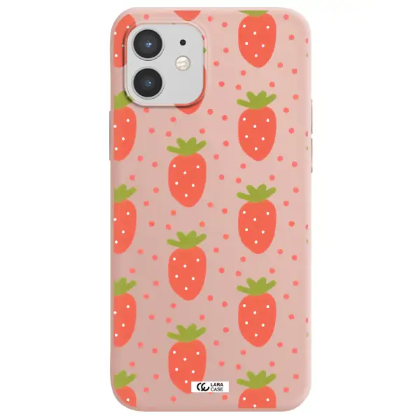 a pattern of strawberries on a white background Apple iPhone 12 Silicone pastel pink Case