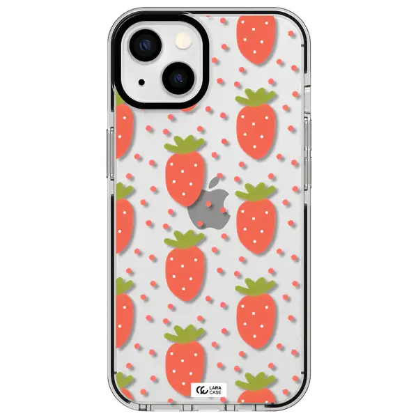 a pattern of strawberries on a white background Apple iPhone 13 impact black border Case