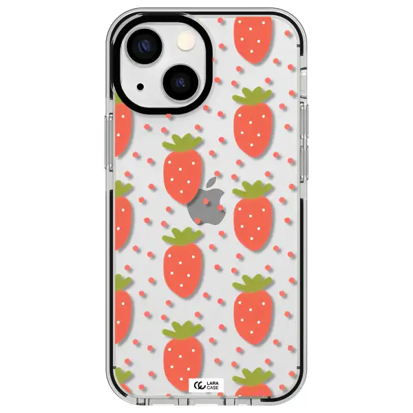 a pattern of strawberries on a white background Apple iPhone 13 mini impact black border Case