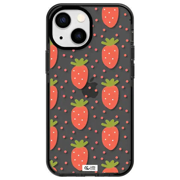 a pattern of strawberries on a white background Apple iPhone 13 mini impact Smoke Black Case