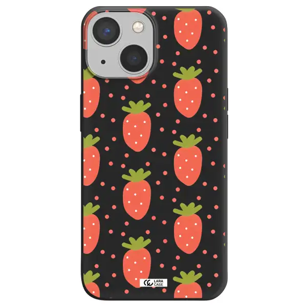 a pattern of strawberries on a white background Apple iPhone 13 mini Silicone black Case