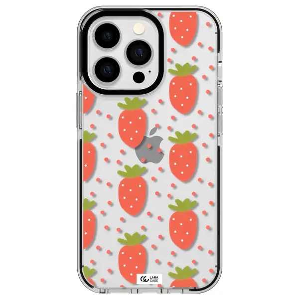 a pattern of strawberries on a white background Apple iPhone 13 Pro impact black border Case
