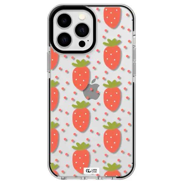 a pattern of strawberries on a white background Apple iPhone 13 Pro Max impact black border Case
