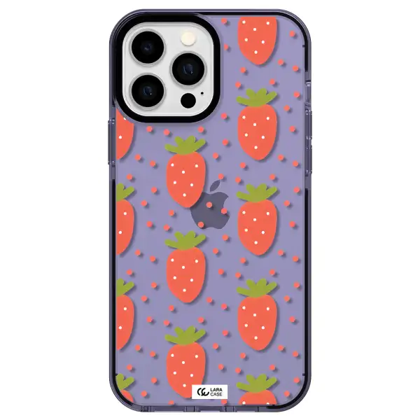 a pattern of strawberries on a white background Apple iPhone 13 Pro Max impact Lilac Case