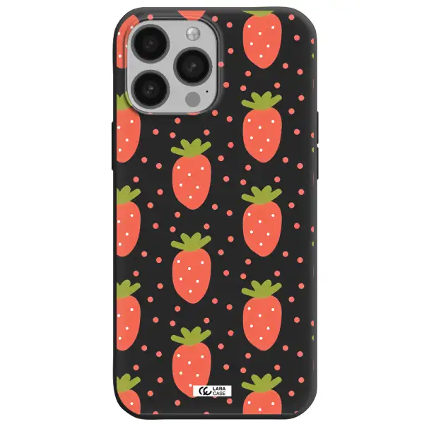 a pattern of strawberries on a white background Apple iPhone 13 Pro Max Silicone black Case
