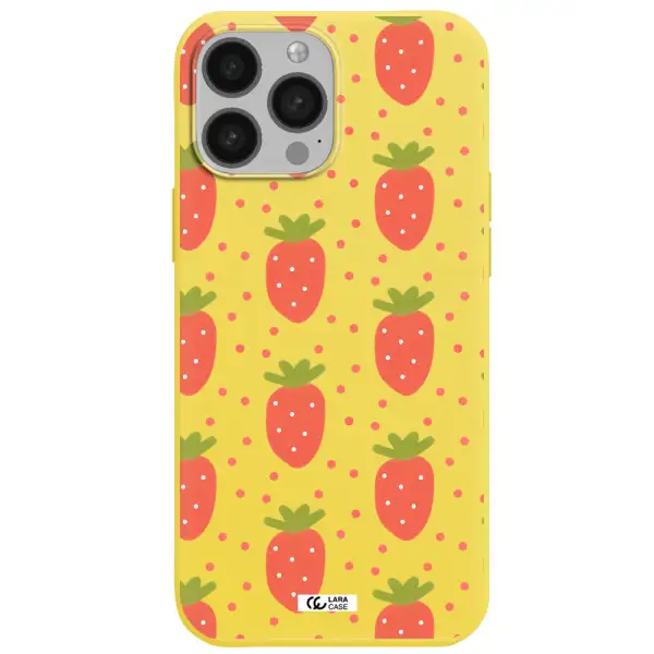 a pattern of strawberries on a white background Apple iPhone 13 Pro Max Silicone canary yellow Case