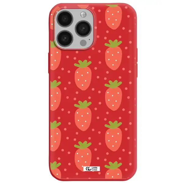 a pattern of strawberries on a white background Apple iPhone 13 Pro Silicone Imperial Red Case