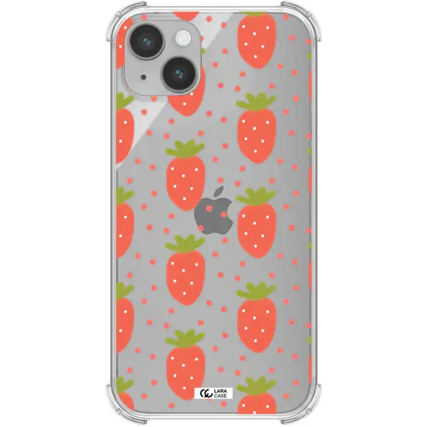a pattern of strawberries on a white background Apple iPhone 14 Clear PC Case
