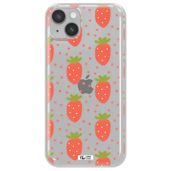 a pattern of strawberries on a white background Apple iPhone 14 Clear TPU Case