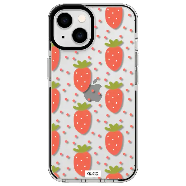 a pattern of strawberries on a white background Apple iPhone 14 impact black border Case