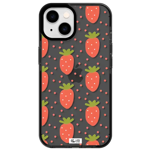 a pattern of strawberries on a white background Apple iPhone 14 impact Smoke Black Case