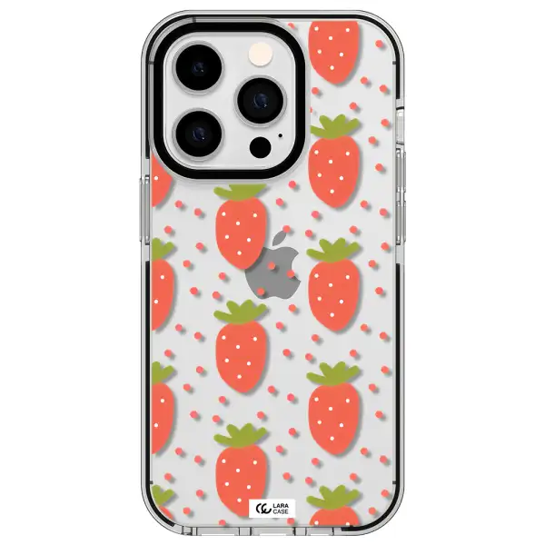 a pattern of strawberries on a white background Apple iPhone 14 pro impact black border Case