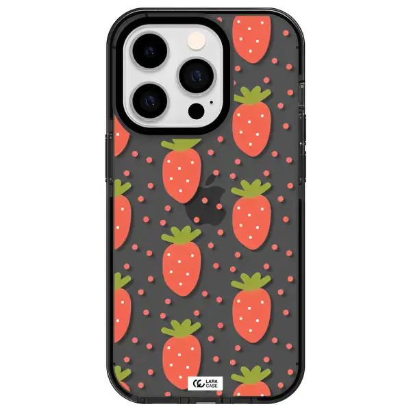 a pattern of strawberries on a white background Apple iPhone 14 pro impact Smoke Black Case